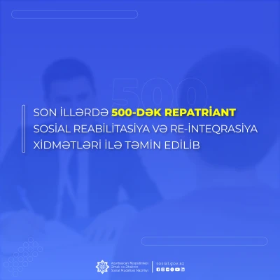 Sosial Xidmətlər Agentliyi tərəfindən son illərdə 500-dək repatriant sosial  reabilitasiya və re-inteqrasiya xidmətləri ilə təmin edilib