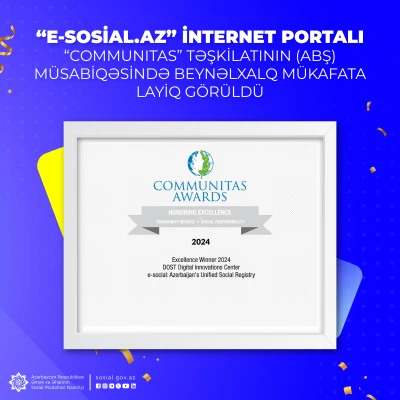 E-sosial.az internet portalı ABŞ-da yerləşən təşkilatın  müsabiqəsində beynəlxalq mükafata layiq görüldü