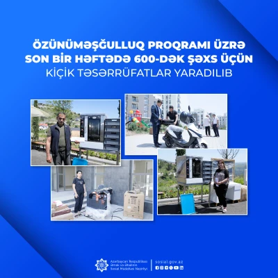 Özünüməşğulluq proqramı üzrə son bir həftədə 600-dək şəxs üçün kiçik təsərrüfatlar yaradılıb