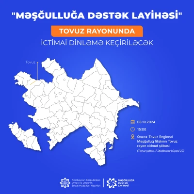 “Məşğulluğa Dəstək Layihəsi” çərçivəsində Tovuz rayonunda ictimai dinləmə keçiriləcək