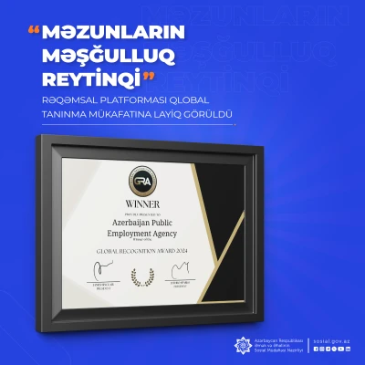 “Məzunların məşğulluq reytinqi” rəqəmsal platforması Qlobal  Tanınma Mükafatına layiq görüldü