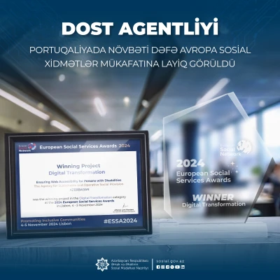 DOST Agentliyi Portuqaliyada növbəti dəfə Avropa Sosial  Xidmətlər Mükafatına layiq görüldü