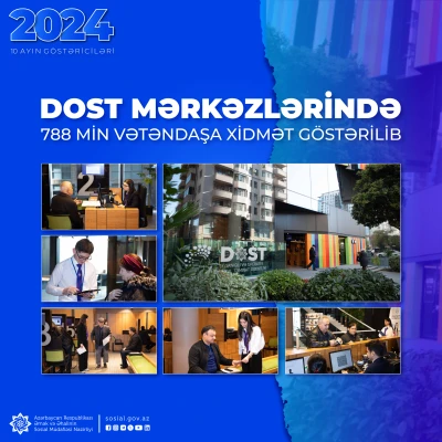 Yanvar-oktyabr aylarında DOST mərkəzlərində 788 min vətəndaşa xidmət göstərilib