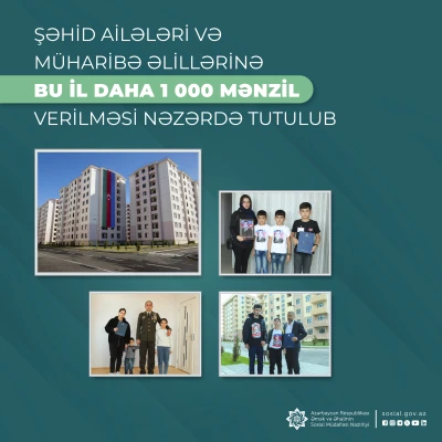 Şəhid ailələri və müharibə əlillərinə bu il daha 1000  mənzil verilməsi nəzərdə tutulub