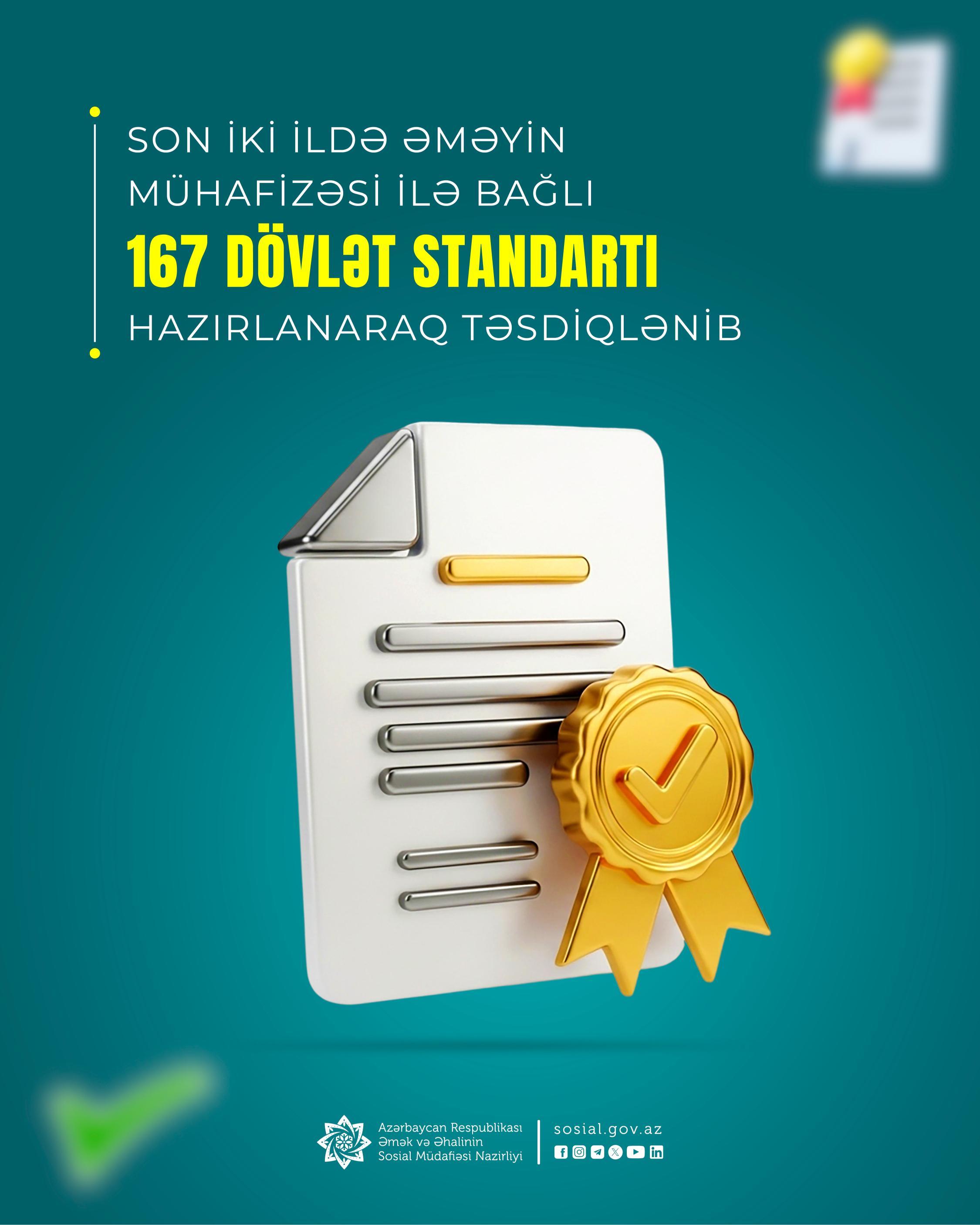 Son iki ildə əməyin mühafizəsi ilə bağlı 167 dövlət standartı hazırlanaraq təsdiqlənib