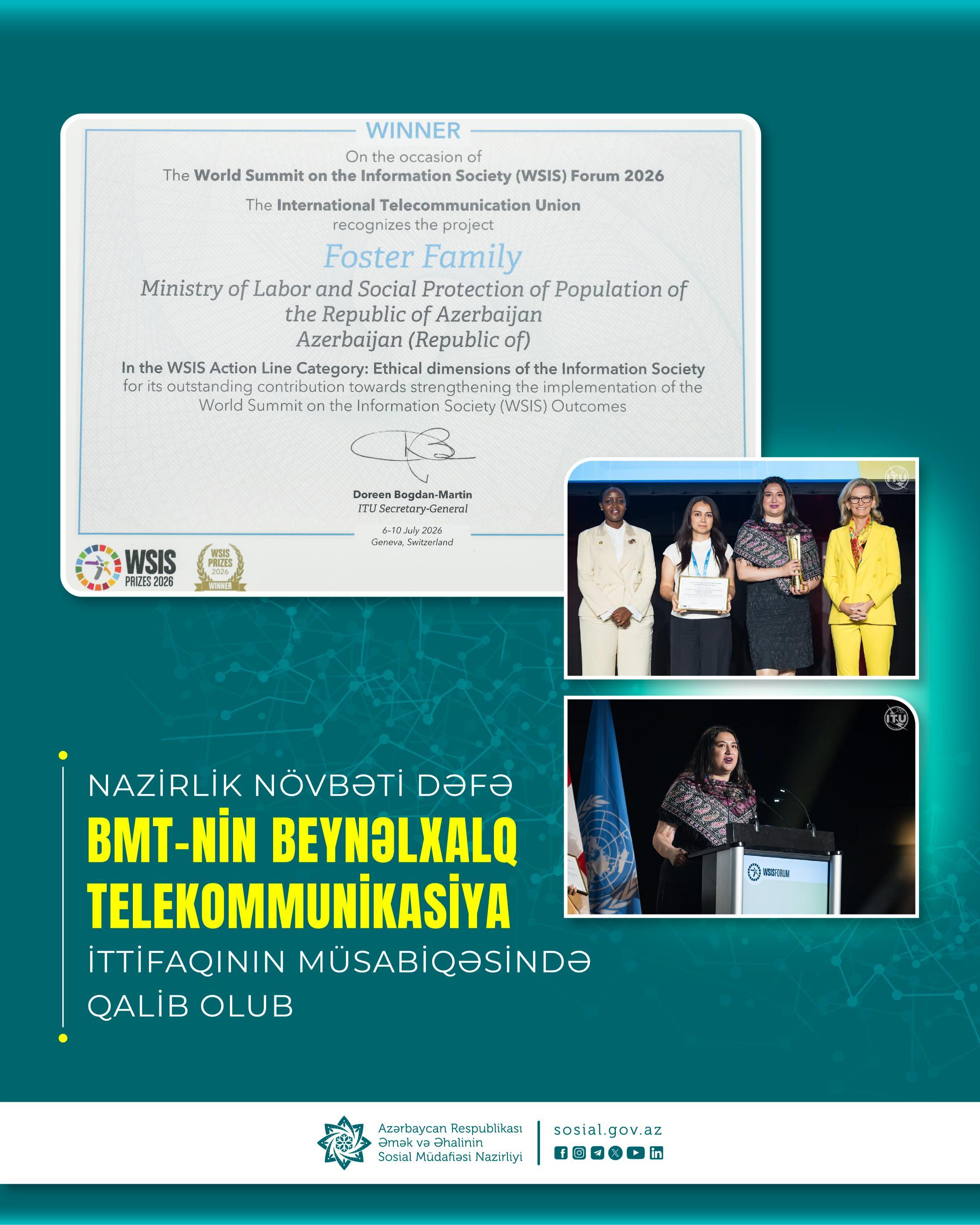 Nazirlik növbəti dəfə BMT-nin Beynəlxalq Telekommunikasiya İttifaqının müsabiqəsində qalib olub