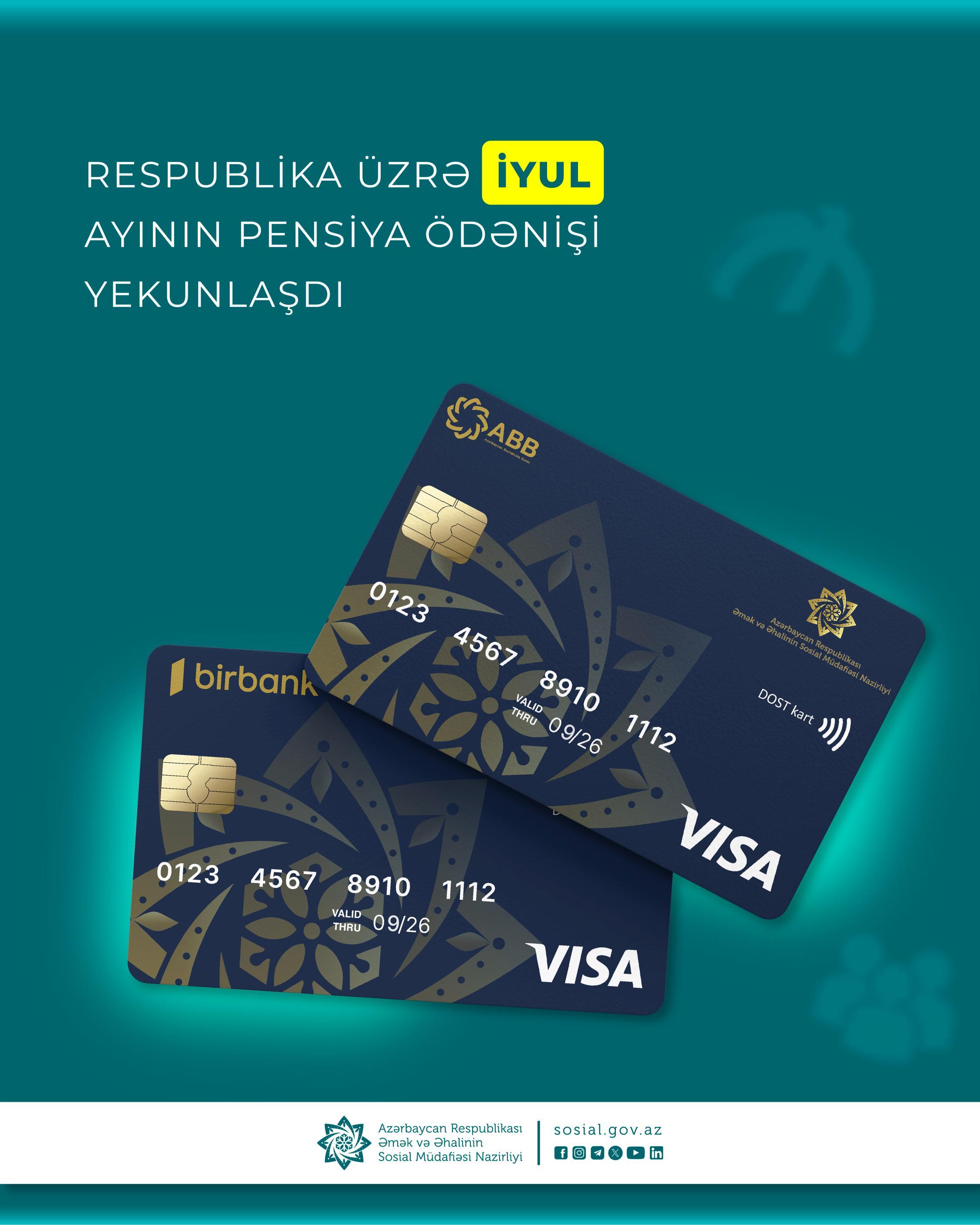 Respublika üzrə iyul ayının pensiya ödənişi yekunlaşdı