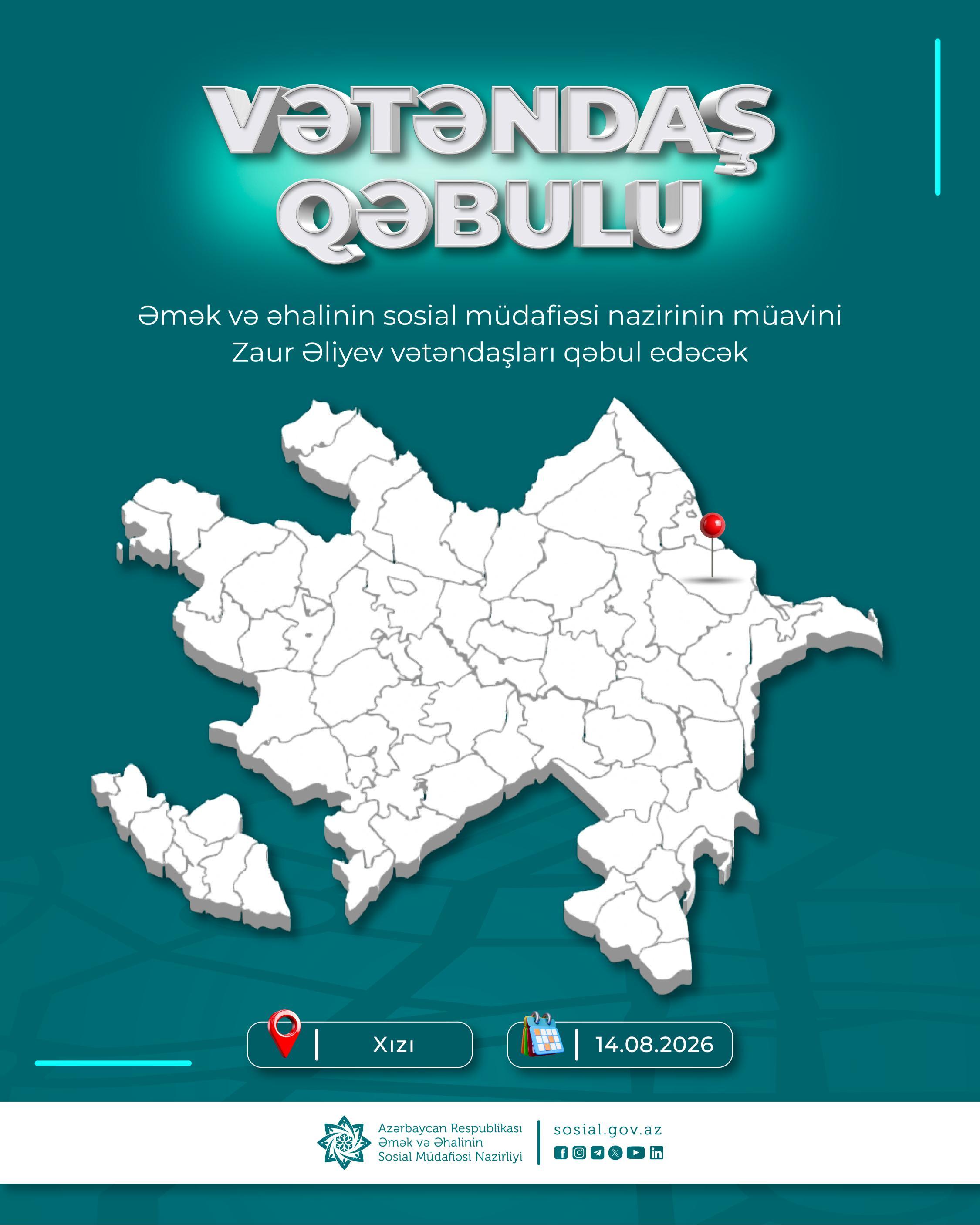 Nazir müavini Zaur Əliyev Xızı rayonunda vətəndaşları qəbul edəcək