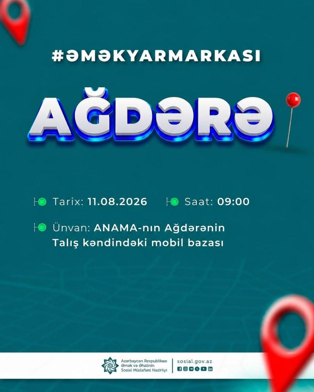 Ağdərədə ANAMA ilə birgə əmək yarmarkası keçiriləcək