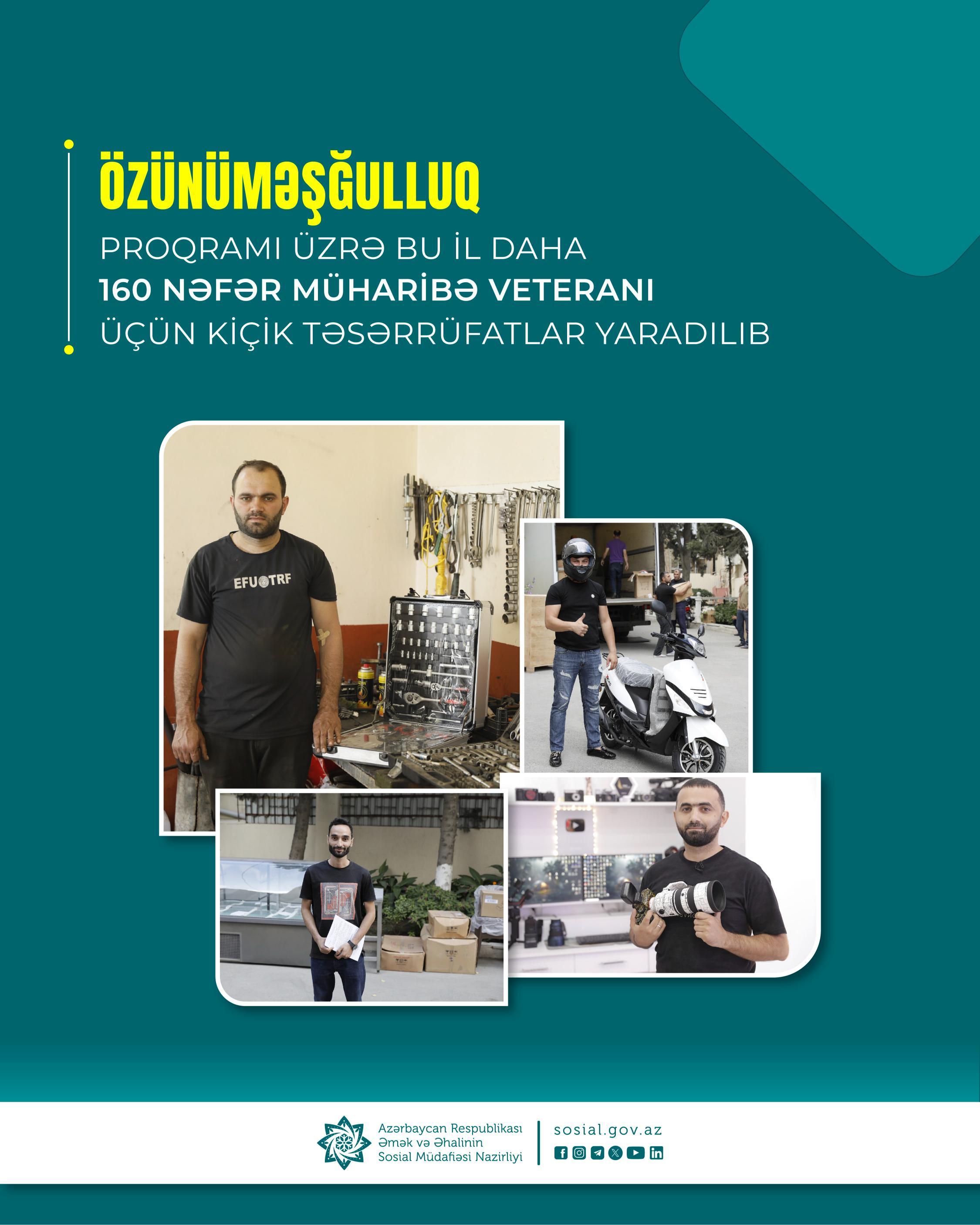 Özünüməşğulluq proqramı üzrə bu il daha 160 nəfər müharibə veteranı üçün kiçik təsərrüfatlar yaradılıb