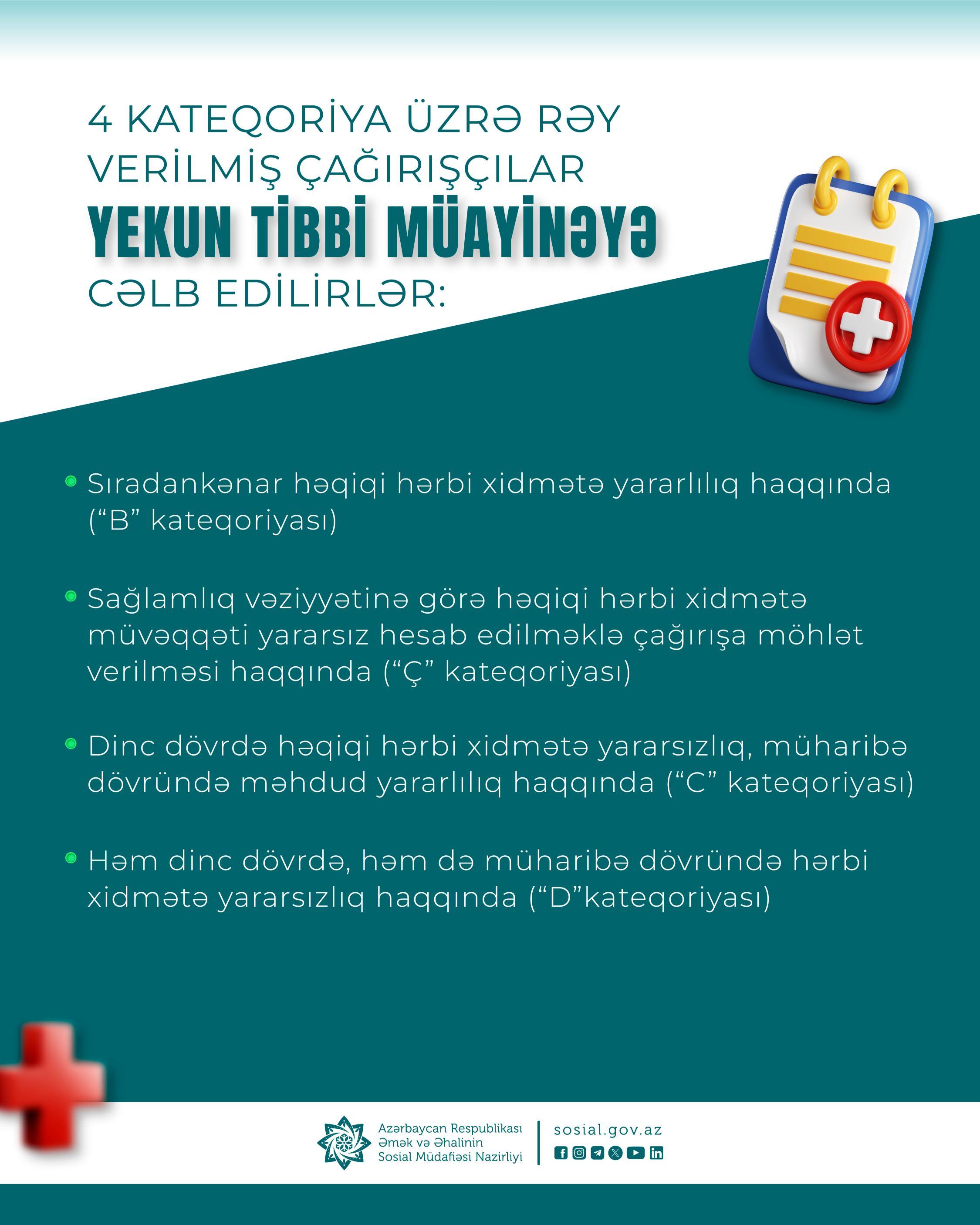 Hansı çağırışçılar yekun tibbi müayinəyə cəlb edilirlər?