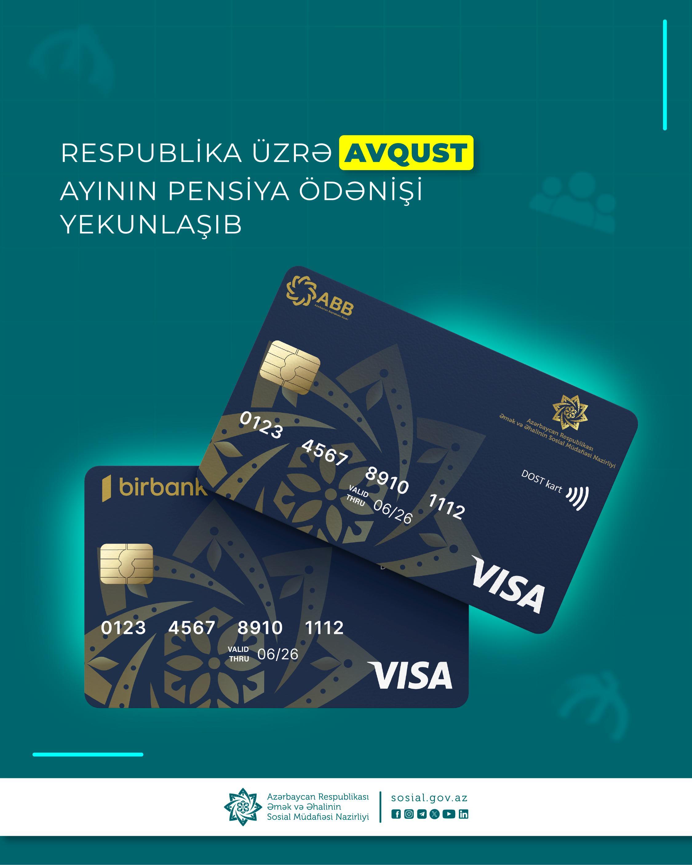 Respublika üzrə avqust ayının pensiya ödənişi yekunlaşıb