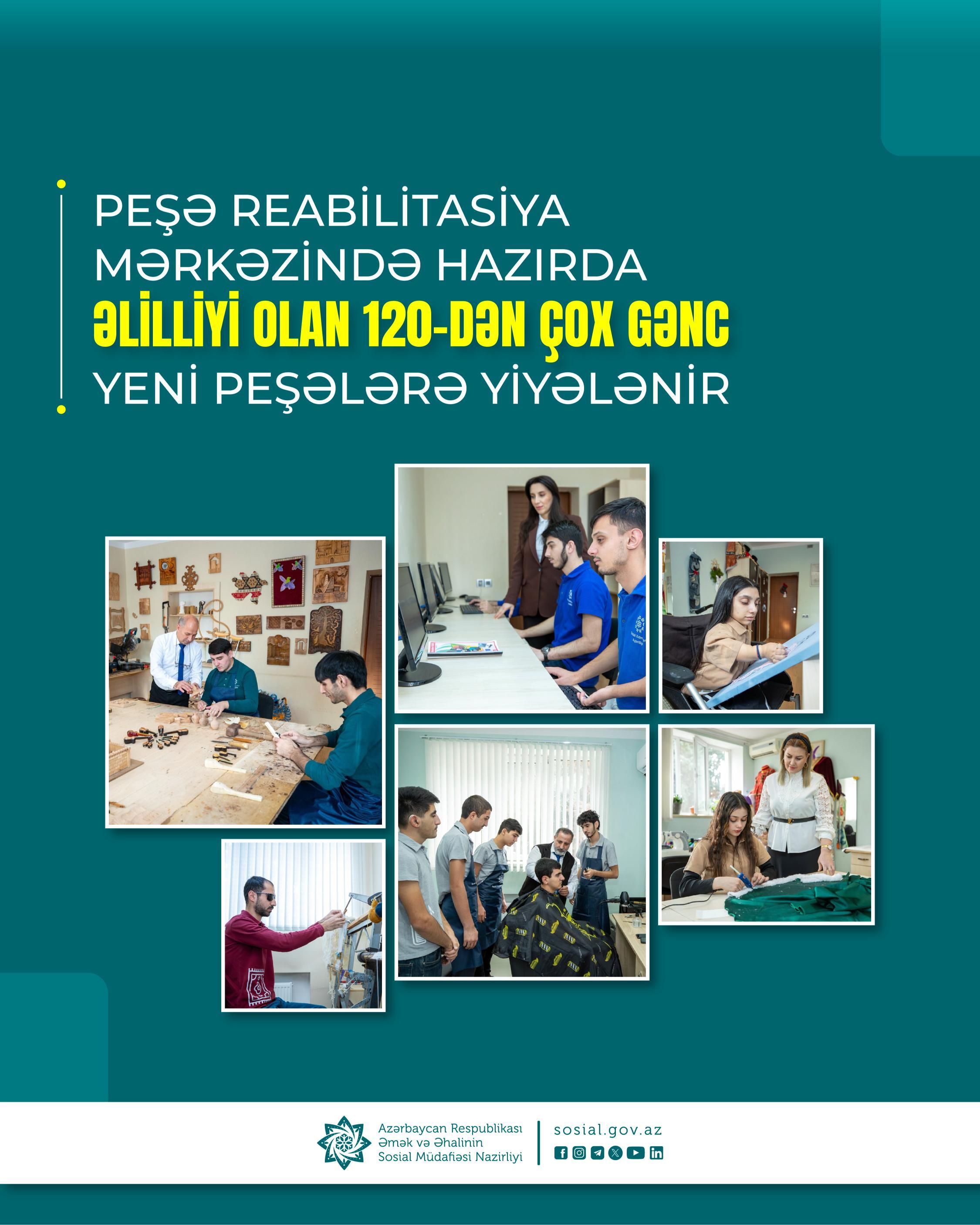 Peşə reabilitasiya mərkəzində hazırda əlilliyi olan 120-dən çox gənc yeni peşələrə yiyələnir