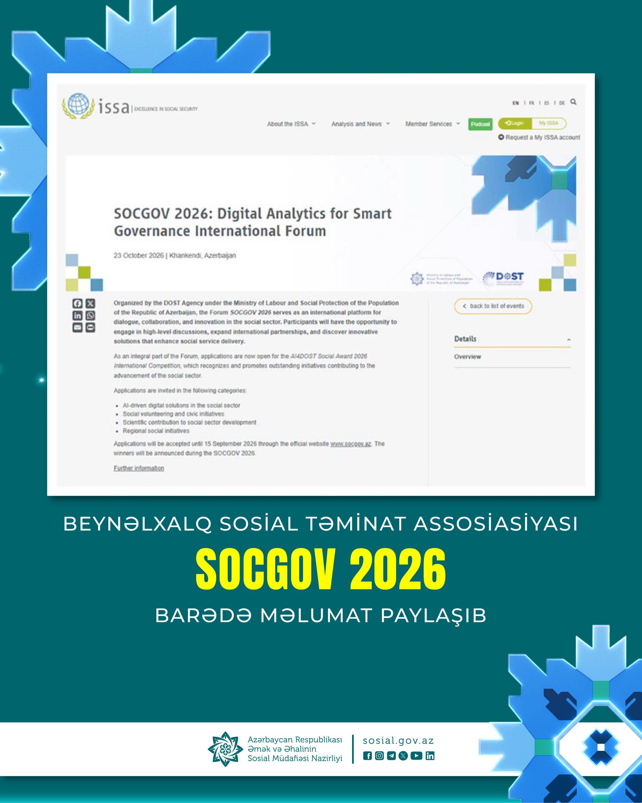 Nüfuzlu beynəlxalq təşkilat SOCGOV 2026 barədə məlumat paylaşıb