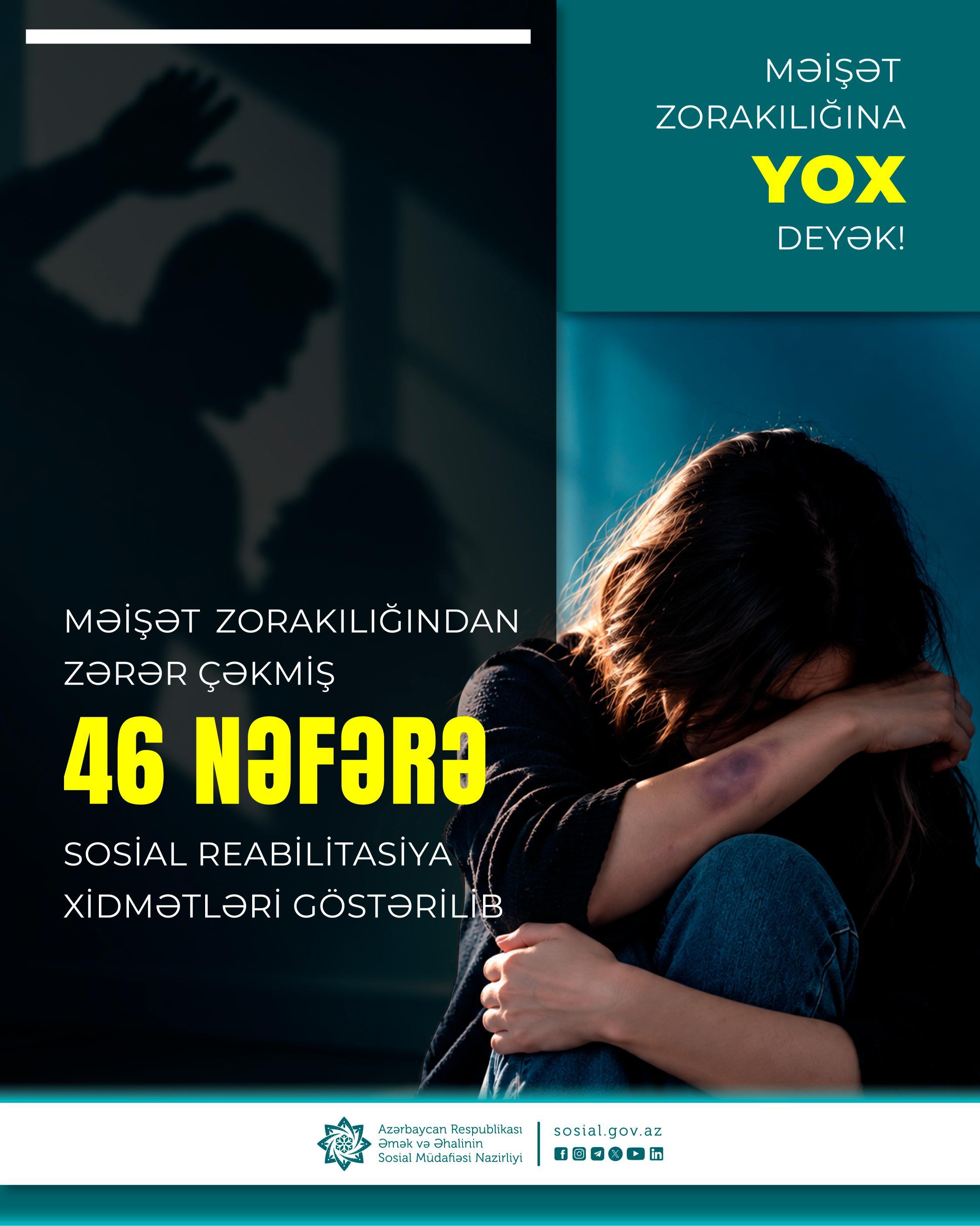 Bu il məişət zorakılığından zərər çəkmiş 46 nəfərə sosial reabilitasiya xidmətləri göstərilib