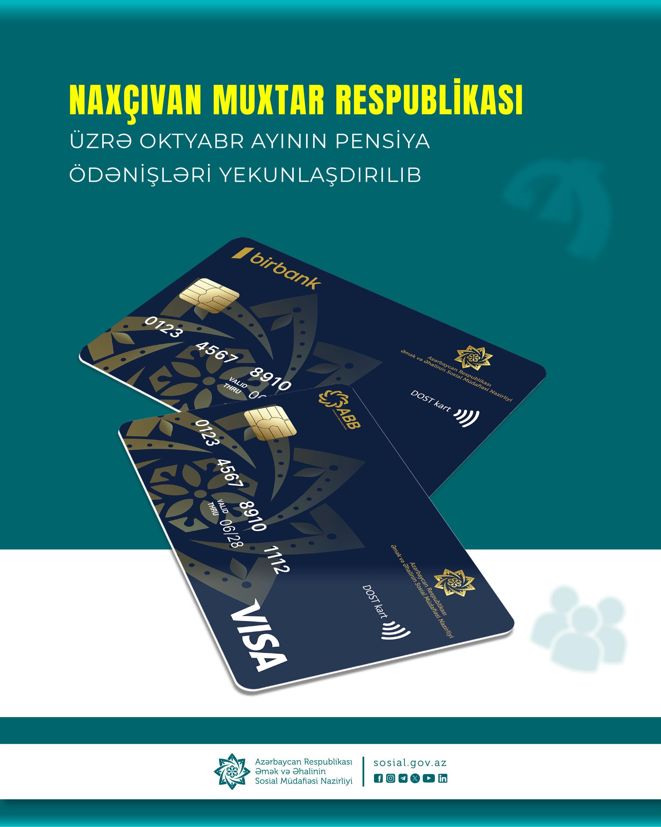 Naxçıvan Muxtar Respublikası üzrə oktyabr ayının pensiya ödənişləri yekunlaşdırılıb