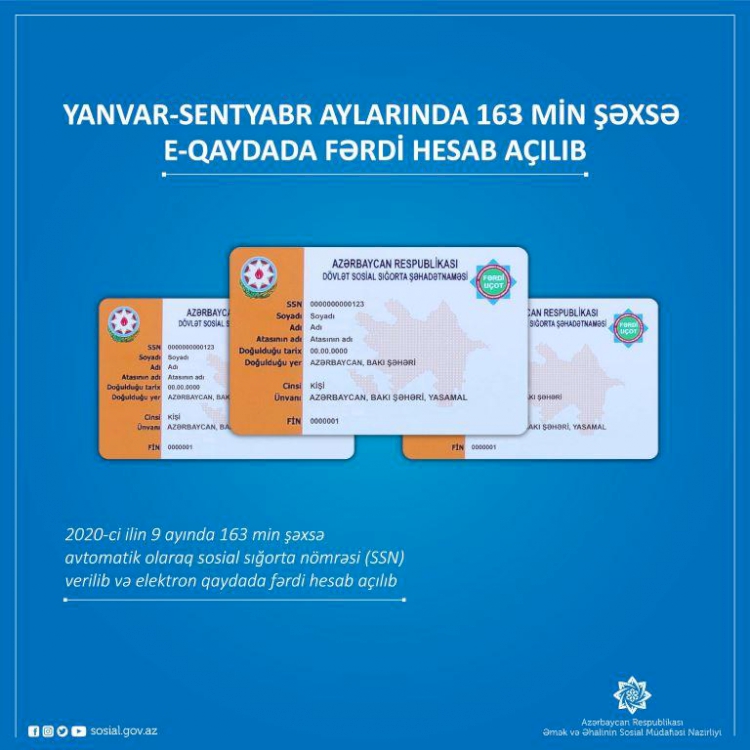 Yanvar-sentyabr aylarında 163 min şəxsə e-qaydada fərdi hesab açılıb