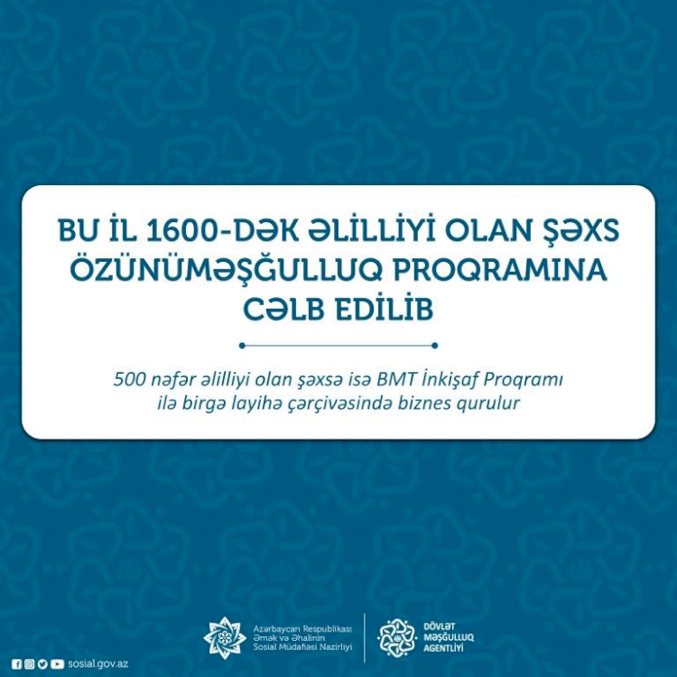 Bu il 1600-dək əlilliyi olan şəxs özünüməşğulluq proqramına cəlb edilib