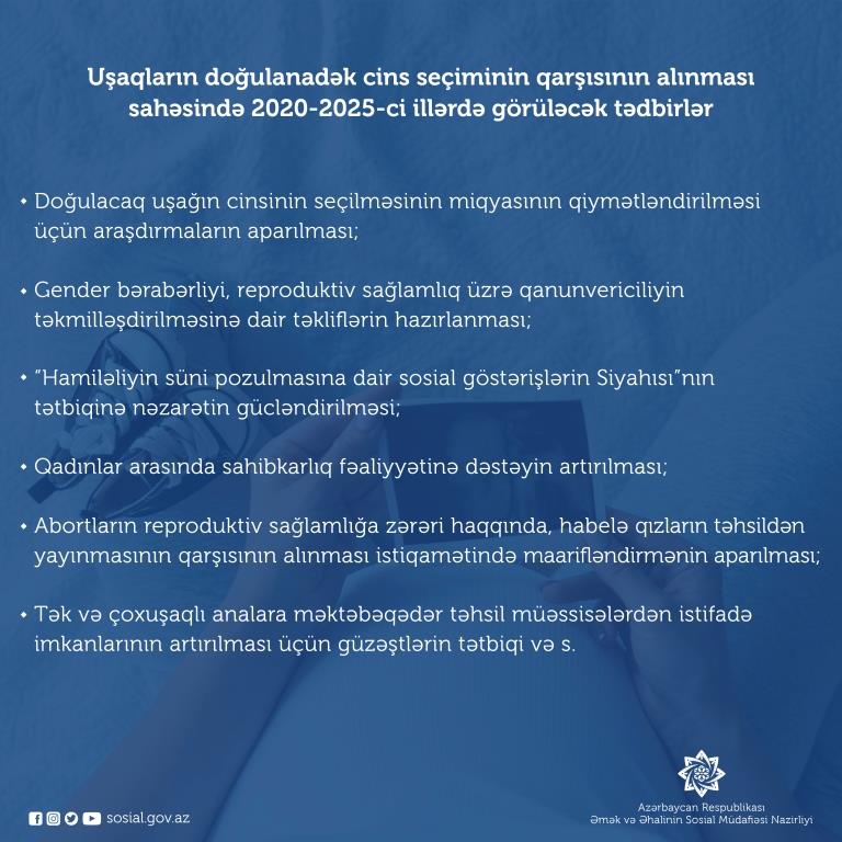 “Uşaqların doğulanadək cins seçiminin qarşısının alınmasına dair 2020-2025-ci illər üçün Tədbirlər Planı” təsdiq edildi