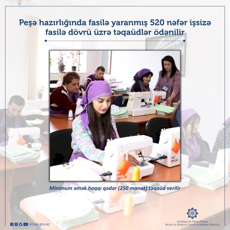 Peşə hazırlığında fasilə yaranmış 520 nəfər işsizə fasilə dövrü üzrə təqaüdlər ödənilir